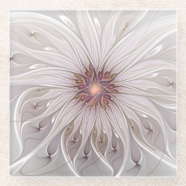 Floral Fantasy, Abstract Modern Pastel Flower Glass Coaster (Front)
