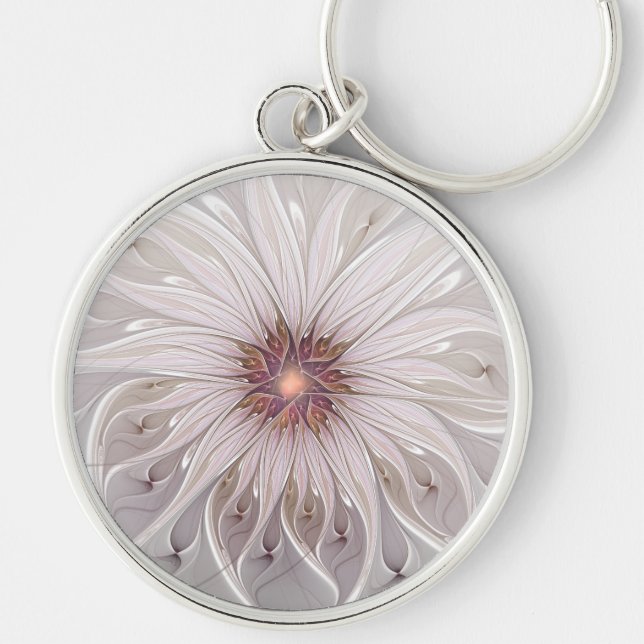 Floral Fantasy, Abstract Modern Pastel Flower Keychain (Front)