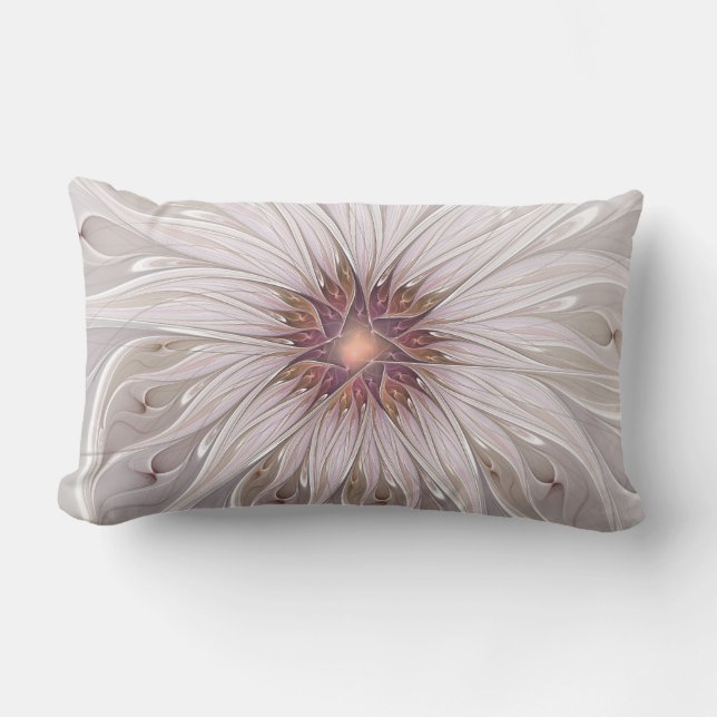 Floral Fantasy, Abstract Modern Pastel Flower Lumbar Pillow (Front)