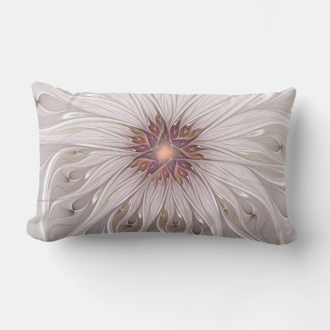 Floral Fantasy, Abstract Modern Pastel Flower Lumbar Pillow (Front)