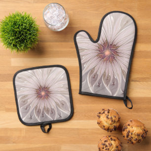 Floral Fantasy, Abstract Modern Pastel Flower Oven Mitt & Pot Holder Set