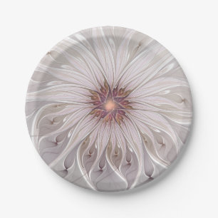 Floral Fantasy, Abstract Modern Pastel Flower Paper Plate