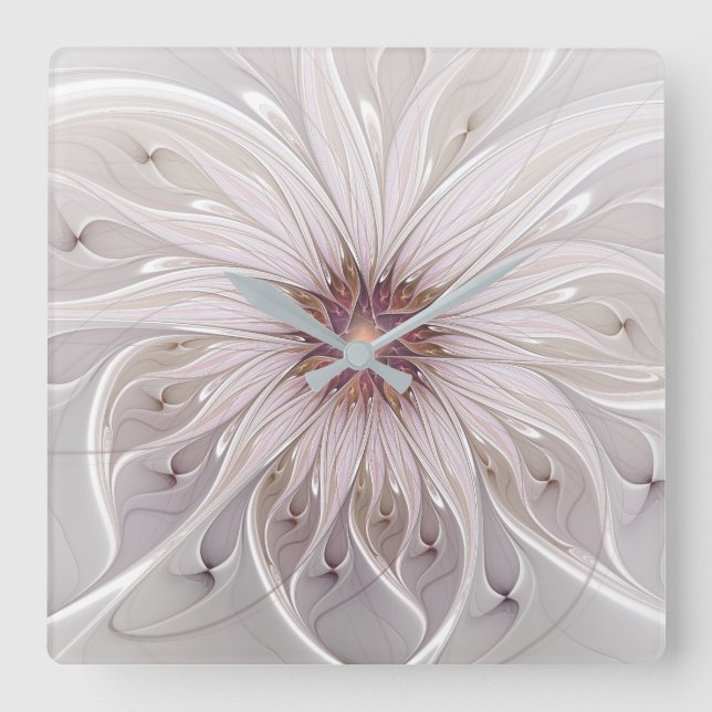 Floral Fantasy, Abstract Modern Pastel Flower Square Wall Clock (Front)