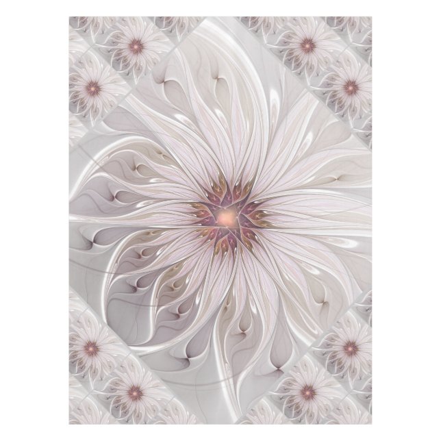 Floral Fantasy, Abstract Modern Pastel Flower Tablecloth (Front)