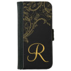 Floral Fantasy Black and Gold Ladies Monogram