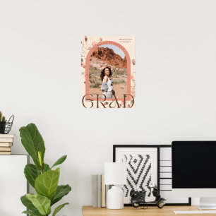 Floral Fantasy: Boho Chic Arch Frame Graduation Poster