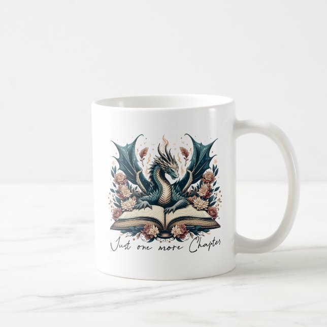 Floral Fantasy Book Dragon Just one more chapter Coffee Mug (Right)