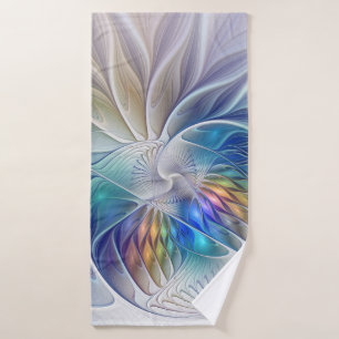 Floral Fantasy, Colorful Abstract Fractal Flower Bath Towel