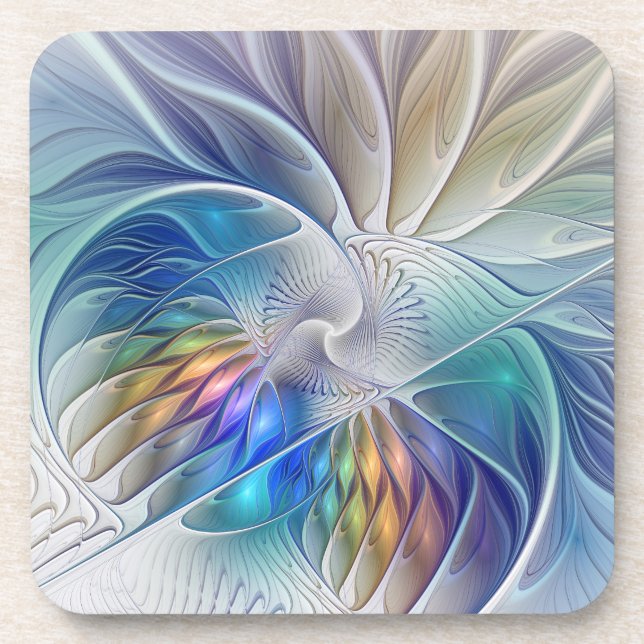 Floral Fantasy, Colorful Abstract Fractal Flower Coaster (Front)