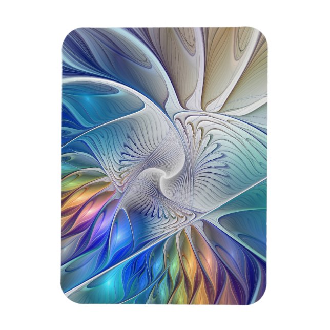 Floral Fantasy, Colorful Abstract Fractal Flower Magnet (Vertical)