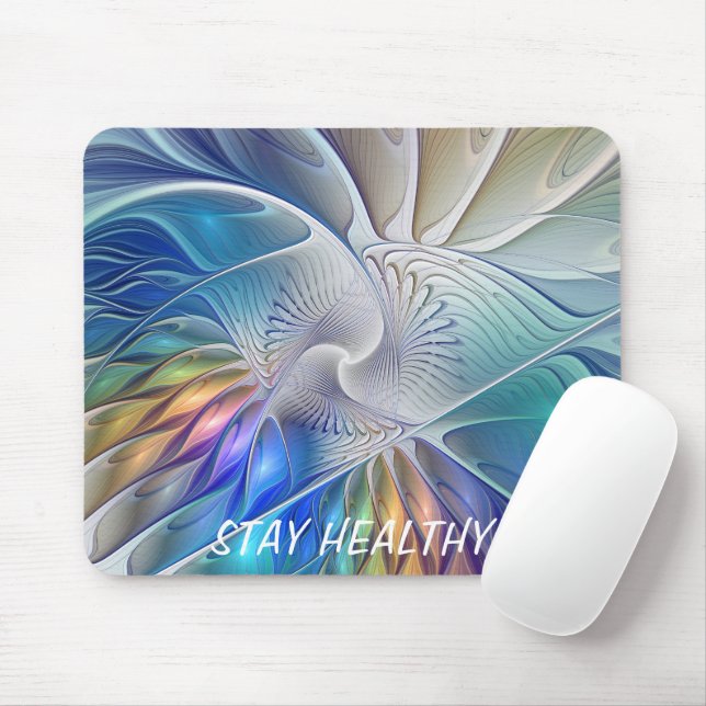 Floral Fantasy, Colorful Abstract Fractal Flower Mouse Pad (With Mouse)