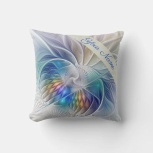 Floral Fantasy, Colourful Abstract Art Flower Name Throw Pillow