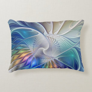 Floral Fantasy, Colourful Abstract Fractal Flower Accent Pillow