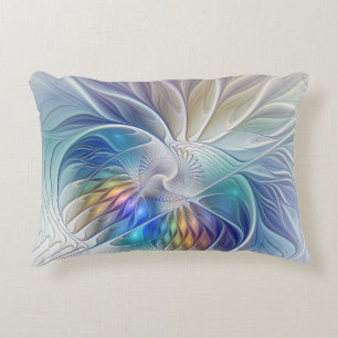 Floral Fantasy, Colourful Abstract Fractal Flower Accent Pillow