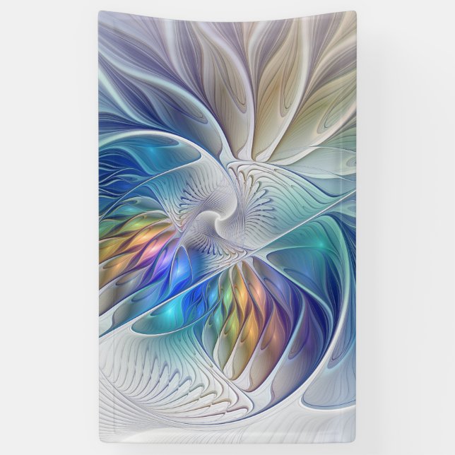 Floral Fantasy, Colourful Abstract Fractal Flower Banner (Vertical)