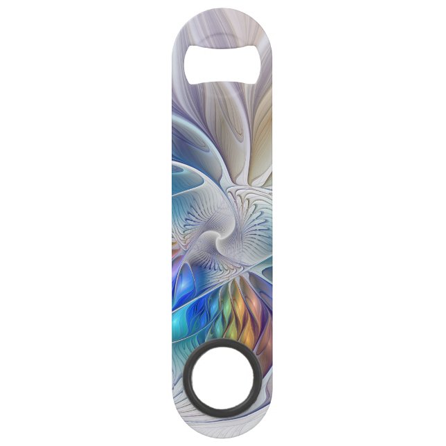 Floral Fantasy, Colourful Abstract Fractal Flower Bar Key (Front)