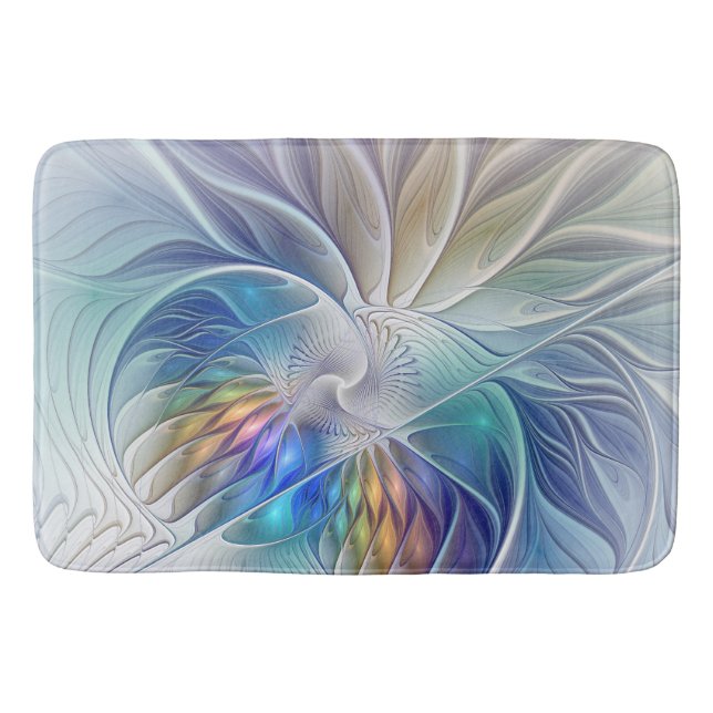 Floral Fantasy, Colourful Abstract Fractal Flower Bath Mat (Front)