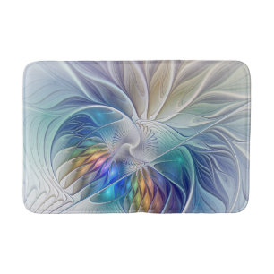 Floral Fantasy, Colourful Abstract Fractal Flower Bath Mat