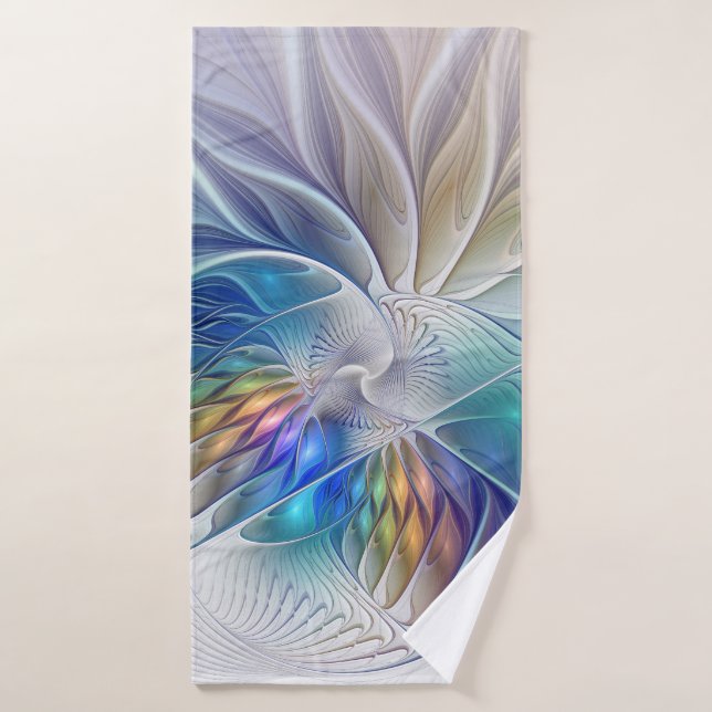 Floral Fantasy, Colourful Abstract Fractal Flower Bath Towel (Bath Towel)