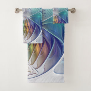 Floral Fantasy, Colourful Abstract Fractal Flower Bath Towel Set