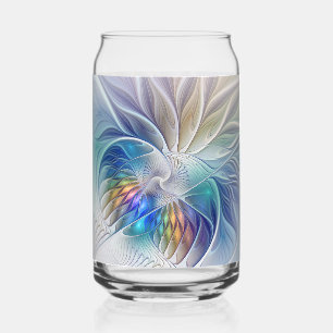 Floral Fantasy, Colourful Abstract Fractal Flower Can Glass