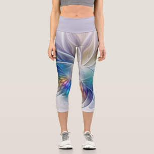Floral Fantasy, Colourful Abstract Fractal Flower Capri Leggings