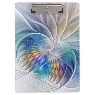 Floral Fantasy, Colourful Abstract Fractal Flower Clipboard