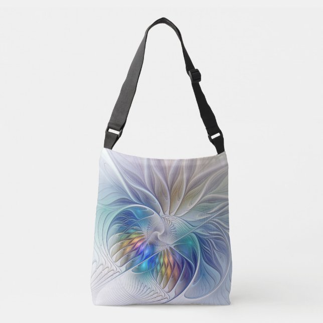 Floral Fantasy, Colourful Abstract Fractal Flower Crossbody Bag (Front)