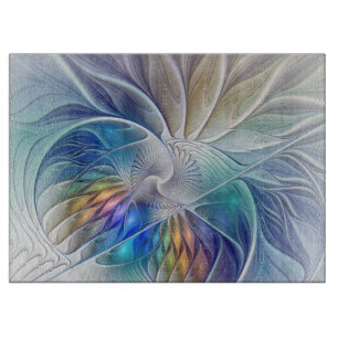 Floral Fantasy, Colourful Abstract Fractal Flower Cutting Board