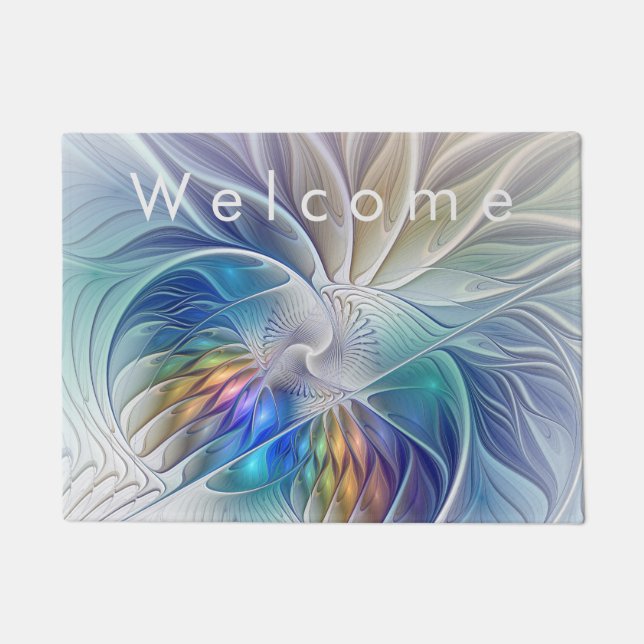 Floral Fantasy, Colourful Abstract Fractal Flower Doormat (Front)