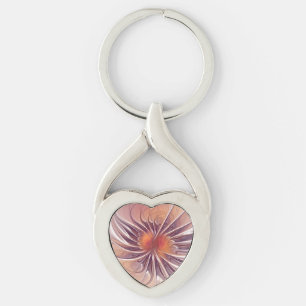 Floral Fantasy, Colourful Abstract Fractal Flower. Keychain
