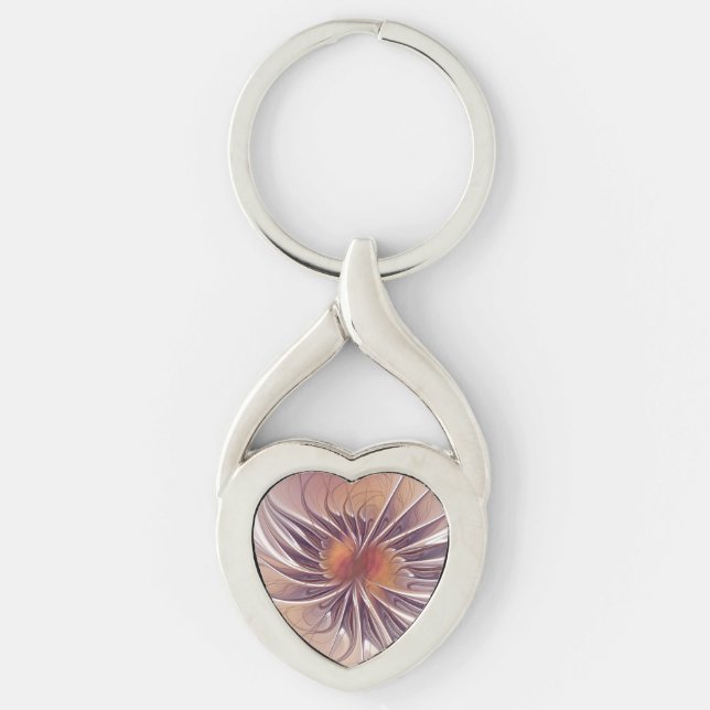 Floral Fantasy, Colourful Abstract Fractal Flower. Keychain (Front)