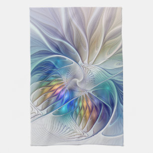 Floral Fantasy, Colourful Abstract Fractal Flower Kitchen Towel