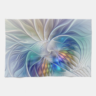 Floral Fantasy, Colourful Abstract Fractal Flower Kitchen Towel