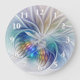 Floral Fantasy, Colourful Abstract Fractal Flower Large Clock