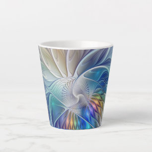 Floral Fantasy, Colourful Abstract Fractal Flower Latte Mug