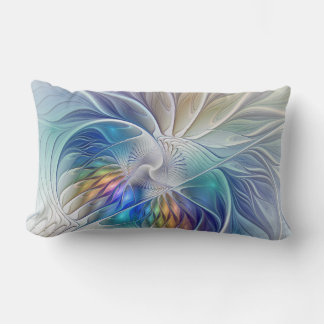 Floral Fantasy, Colourful Abstract Fractal Flower Lumbar Pillow