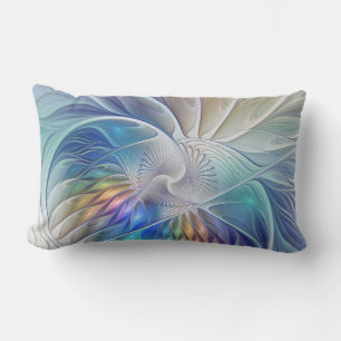 Floral Fantasy, Colourful Abstract Fractal Flower Lumbar Pillow