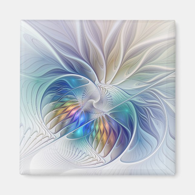 Floral Fantasy, Colourful Abstract Fractal Flower Magnet (Front)