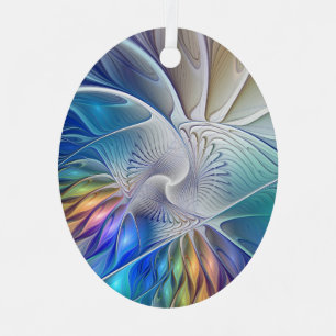 Floral Fantasy, Colourful Abstract Fractal Flower Metal Ornament