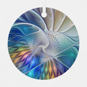 Floral Fantasy, Colourful Abstract Fractal Flower Metal Ornament