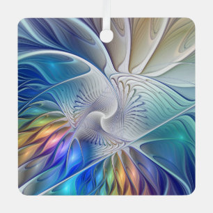 Floral Fantasy, Colourful Abstract Fractal Flower Metal Ornament