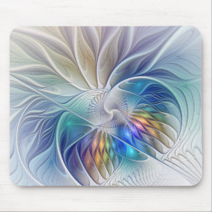 Floral Fantasy, Colourful Abstract Fractal Flower Mouse Pad