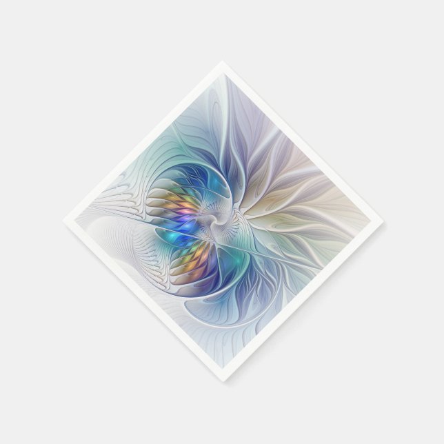 Floral Fantasy, Colourful Abstract Fractal Flower Napkin (Corner)