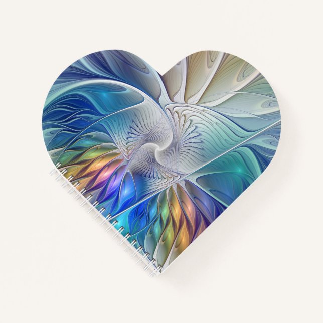 Floral Fantasy, Colourful Abstract Fractal Flower Notebook (Front)