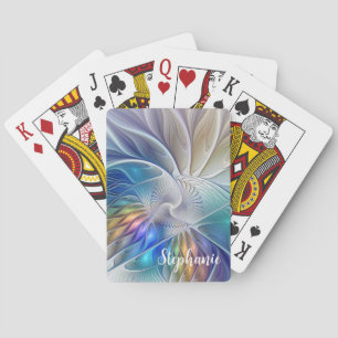 Floral Fantasy, Colourful Abstract Fractal Flower Playing Cards