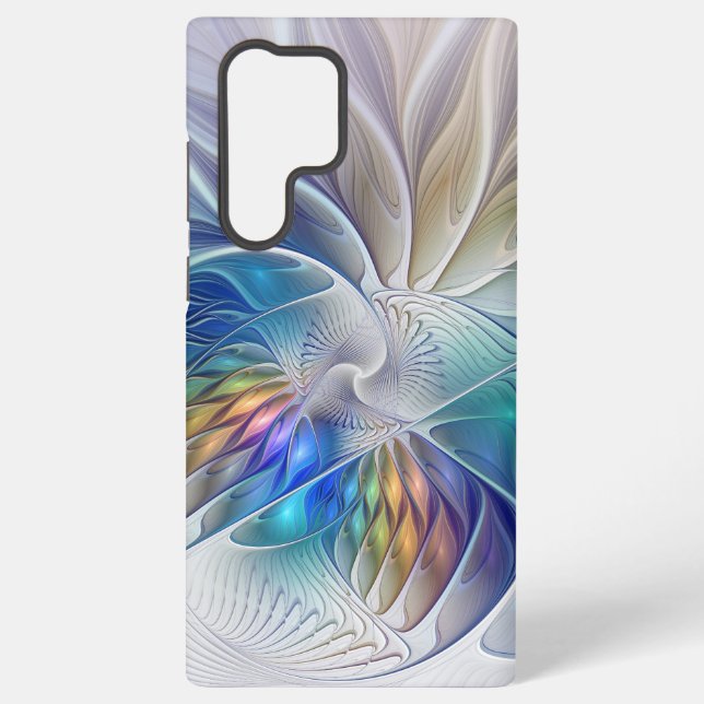 Floral Fantasy, Colourful Abstract Fractal Flower Samsung Galaxy S22 Ultra Case (Back)