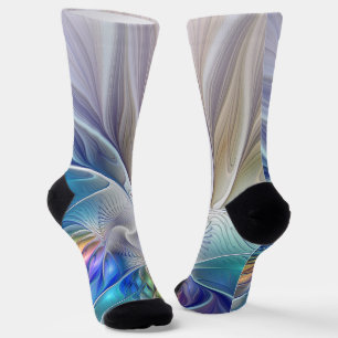 Floral Fantasy, Colourful Abstract Fractal Flower Socks