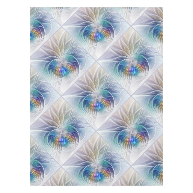 Floral Fantasy, Colourful Abstract Fractal Flower Tablecloth (Front)