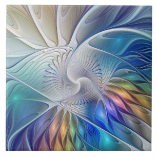 Floral Fantasy, Colourful Abstract Fractal Flower Tile